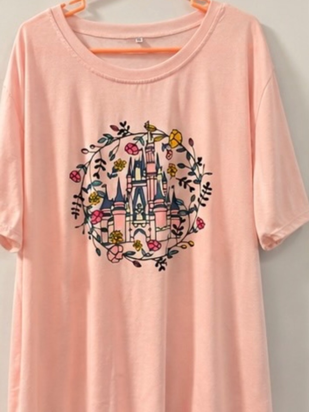 Women's 3X Pink Floral Castle Graphic Tee Short Sleeve Plus Size